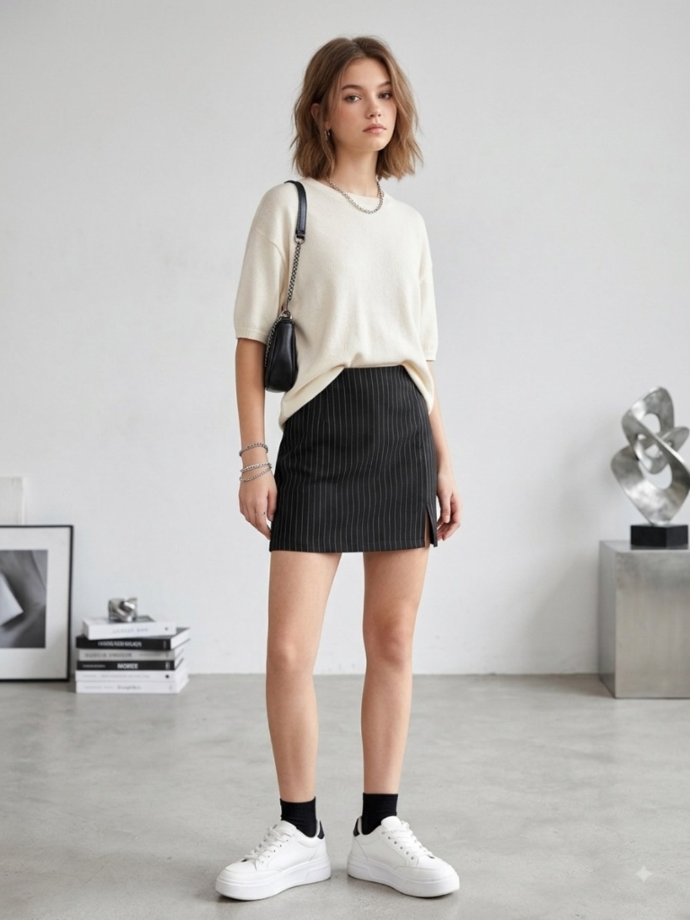Garage Pinstripe Tailored Mini Skirt with Slit - Size XS (NWT)